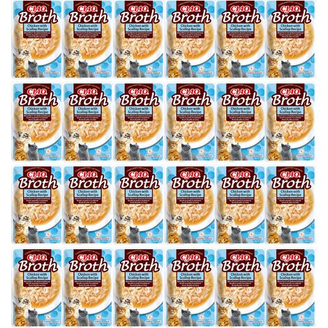Inaba Ciao, pâtée pour chat au bouillon de poulet et aux pétoncles, 24 sachets de 40 g (1/2)