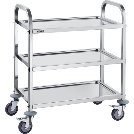 VEVOR Chariot de Laboratoire a 3 Etages Chariot a Service Medical 74x39,6x86 cm Desserte en Acier Inoxydable Charge 181 kg Deplacement Silencieux pour Rangement Clinique Cuisine Hotel Salon de Beaute