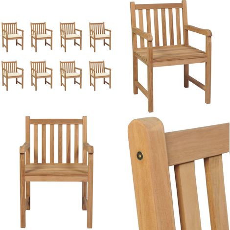 Gartenstühle 8 Stk. mit Creme Kissen Massivholz Teak - Gartenmöbel Holz - Teakholz Gartenstühle (1/5)