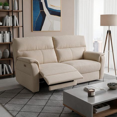 Divano Relax 3 Posti Alice con 2 Recliner Elettrici in Tessuto Idrorepellente Beige (1/5)