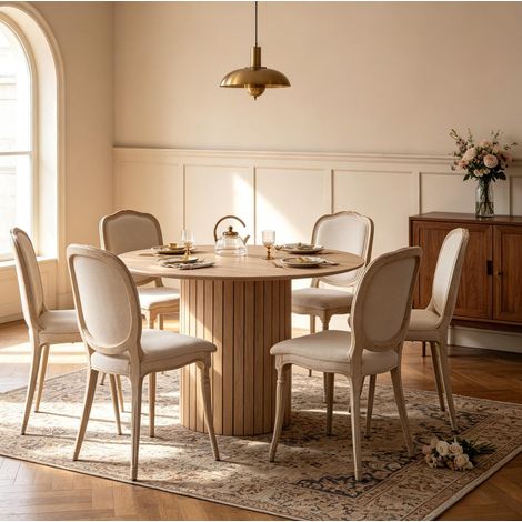 Mesa de comedor redonda de madera beige claro, 120 cm, para 4-6 personas - CHICFURN (1/5)