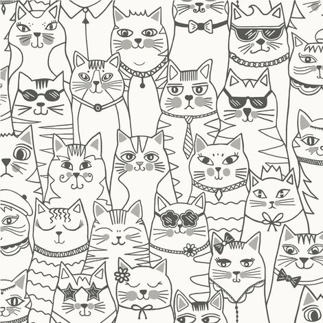 Holden Decor Colour-me Cats Black White Wallpaper Colouring Kids Room Nursery (1/4)