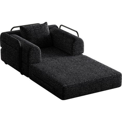 Sofá cama individual de chenilla negra con arcón y estructura metálica MODENUIT (1/5)