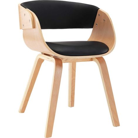 Chaise de salle à manger - Chaise de cuisine noir bois courbé et similicuir (1/5)