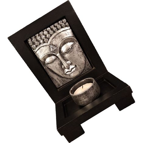 Brûleur d'encens en forme de statue de Bouddha, chandelier en pierre d'inspiration zen, exquis et magnifique, décoration pour hôtels et salons de beauté, argent, taille unique. (1/5)