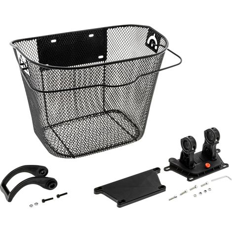 Metall Fahrradkorb schwarz für Lenker - 34 x 26 cm - Einkaufskorb für Fahrräder zur Festmontage - Fahrradtasche Lenkerkorb Einkaufskorb Transportkorb Metallkorb Korb Tasche für Fahrrad engmaschig