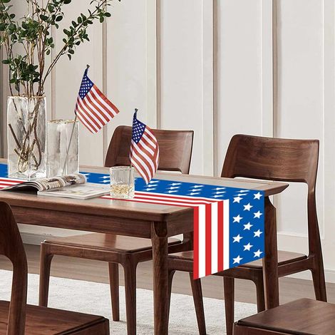 Tablecloth - Independence Day - Cotton Polyester Blend - Patriotic Star And Stripe Print - Rectangular Table Cover For Living Room Dining Table - 1 Piece (1/5)
