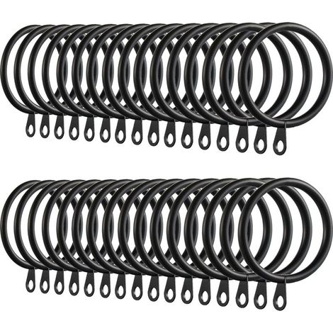 60pcs Anneaux de Rideau, Anneaux de Rideau en métal Crochets Suspendus pour Tringles à Rideaux Anneaux de Suspension de Rideau de 30mm (Noir) (1/5)