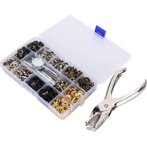 Outil de rivetage pour 140 boutons-pression métalliques 12,5mm avec pince et poinçon (1/5)