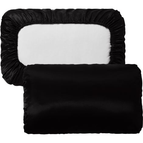 Set di 6 federe, federe da viaggio in tessuto setoso con elastico, adatte a capelli e pelle, morbide e portatili, compatibili con vari cuscini, 4670 cm, colore nero.