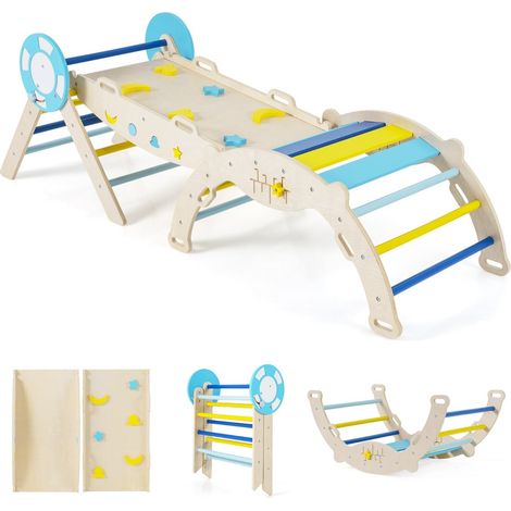 Triángulo de escalada plegable 7 en 1 de 190 x 55 x 57 cm con juego de laberinto y bloques de madera de diseño náutico diseño macaron 200018523