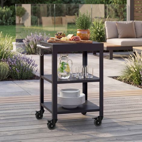 Outdoor Servierwagen Bolognano Stahl 81x50x50 cm Schwarz [casa.pro]