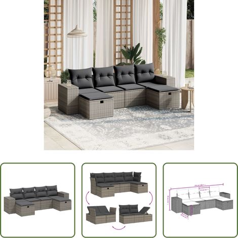 Gartensessel - 6-tlg. Garten-Sofagarnitur mit Kissen Grau Poly Rattan (1/5)