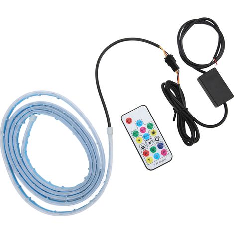 Bande lumineuse LED automobile flexible de 1,8 mètre, avec télécommande, bande lumineuse universelle 12V 5W RGB, adaptée au capot avant. (1/5)