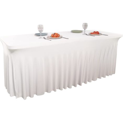 Aiducho – Jupe de table extensible 1,8 m – Housse élasthanne pour tables rectangulaires – Résistante aux taches – Lavable en machine – Pour mariage et fête
