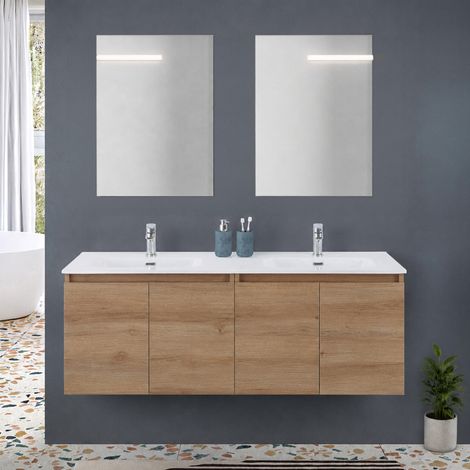 Mobile sospeso 120cm rovere africa 2 ante e lavabo doppio Kleo (1/3)