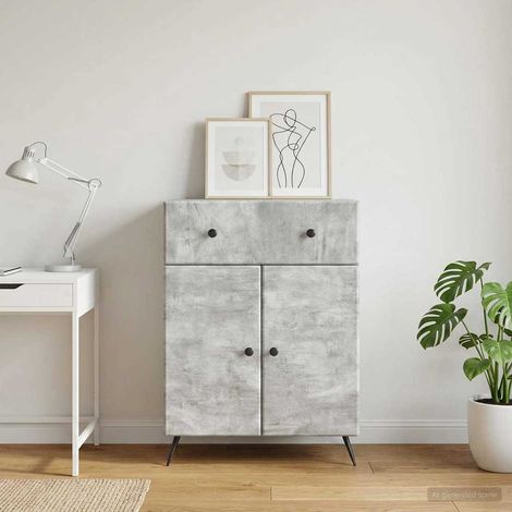 Buffet gris béton avec 1 tiroir et 2 portes, bois d’ingénierie, 66 x 34,5 x 90 cm - PANGIVO (1/5)