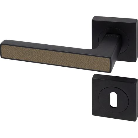 Poignée de porte d'intérieur Premium noir mat à clé Cuir Lichen - Reivilo (1/3)
