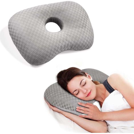 Oreiller latéral ergonomique avec trou pour l’oreille – soulage douleurs et escarres CNH, idéal pour dormeurs sur le côté, coussin ajustable en coton et polyester confortable