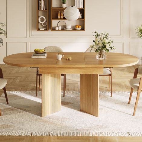 Mesa de comedor extensible de 120-160 x 80 cm, mesa de cocina de MDF, acabado en madera natural (1/5)