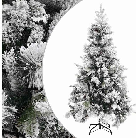 Sapin de Noël Artificiel Enneigé avec Pommes de Pin PVC PE Vert et Blanc 225 cm - PANGIVO (1/5)