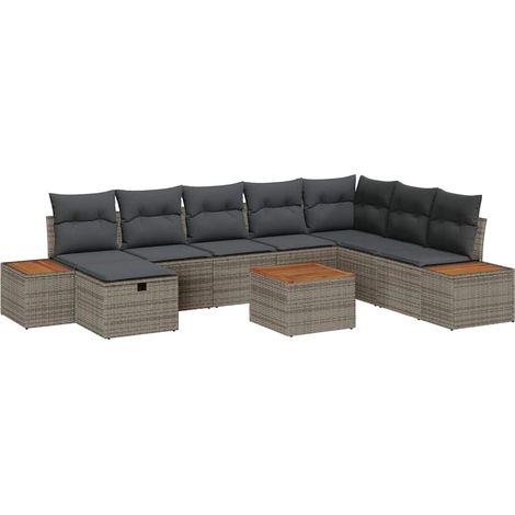 Maison Exclusive - Gartensofa-set mit Kissen 9 pcs Grau Poly-Ratt