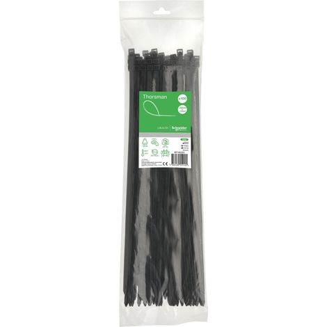 Schneider - Collier De Serrage Plastique En Rilsan Noir 380x7,6mm - Nylon - Lot De 100 Colliers Serre-câbles (1/2)