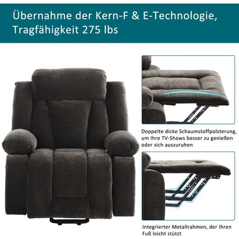 Chaise de massage électrique, dimensions 9594107 cm, fonction massage 8 points et chauffage, pour télévision avec fonction d'élevage, canapé en tissu avec rangement et compartiments latéraux, ports US (1/5)