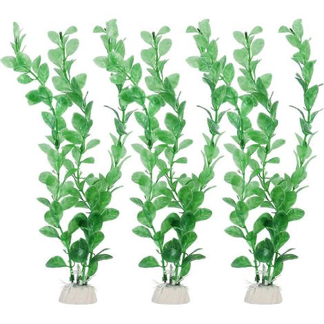 UEETEK Lot de 3 plantes artificielles vertes en plastique pour aquarium - Décorations aquatiques (1/4)