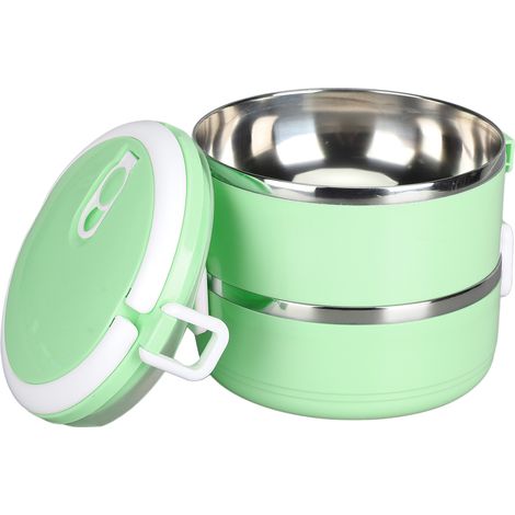 Bento isotherme double couche en acier inoxydable 304, boîte à lunch ronde étanche, bol à nouilles, récipient de conservation, modèle épais vert nordique (1/5)