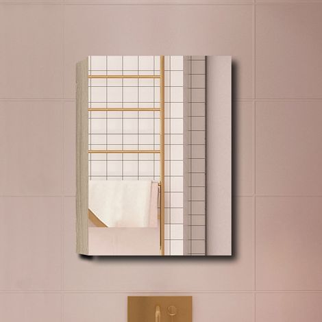 Aica Armoire avec miroir de Salle de Bain Murale, 70x40x13 cm, 3 Niveaux placard de rangement ( 2 Étagères ), Armoire Murale MDF, 1 Porte sans LED, Chêne (1/5)