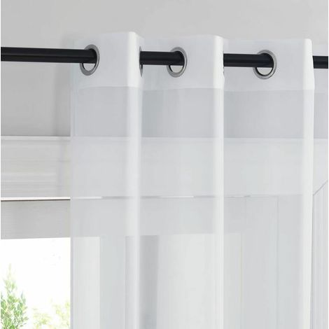 Rideaux Voilages Blancs - Lot de 2 Rideaux Courts 140 x 160 cm Décoration d'intérieur Chambre Cuisine Organza Tulle avec Œillets Voilage Filtrant, Blanc, Lot de 2 (1/4)