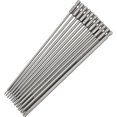 Lot de 11 Embouts de Tournevis Torx, Extra Long 200mm Tamper Proof Tournevis Torx Embouts Magnétiques Tige Hexagonale 1/4'' Torxs Bits pour Visseuse électrique (T6-T40) (1/5)