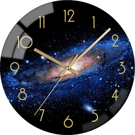 Horloge murale en verre silencieuse, sans tic-tac - qualité quartz, fonctionne sur piles, ronde, 30 cm, motif ciel nocturne. (1/5)