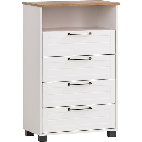 Flurschrank im Landhaus-Design, weiß matt mit Eiche Nb. JAUSA-80, B/H/T ca. 62,4/102/34,1 cm (1/5)