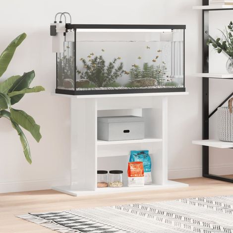 Meuble Support Blanc Brillant Aquariums 80 X 30-35 cm. 1 étagère Support solide et stable pour aquariums (1/5)