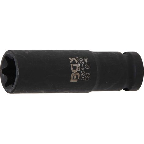 Llave de vaso de impacto E-Torx, larga entrada 12,5 mm (1/2") E20