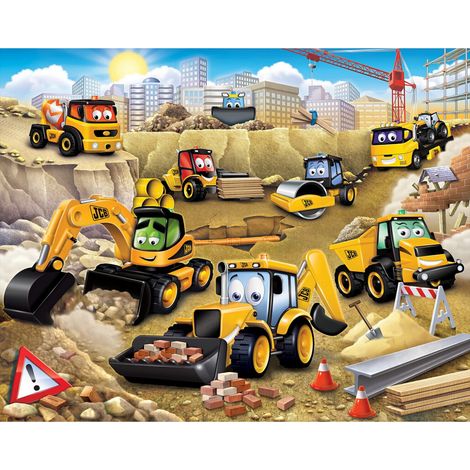 Papier peint à motif camions et engins de chantier – Dimensions 305x244 cm – Lavable et facile à poser – Décoration chambre enfant – Walltastic (1/3)