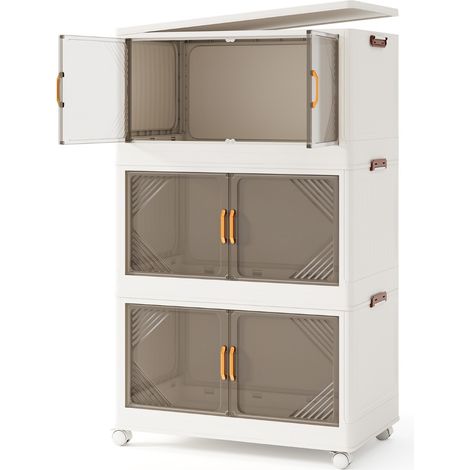 Bacs de Rangement Pliables avec Couvercle de 213L Conteneurs de Rangement Empilables à 3 Niveaux avec Roues Blanc (1/2)