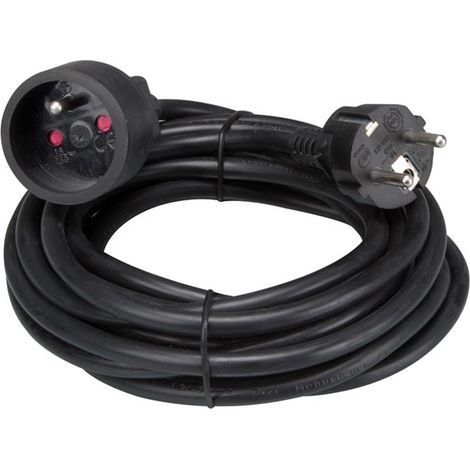 Perel – Rallonge 5 m – Câble 3G1.5 – Tension 230 V – Intensité 16 A – Puissance max. 3500 W – Couleur noir