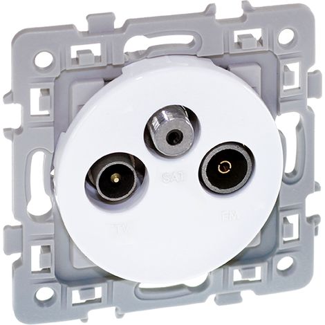 TV-FM-SAT-Steckdose SILBER - QUADRAT Weiß