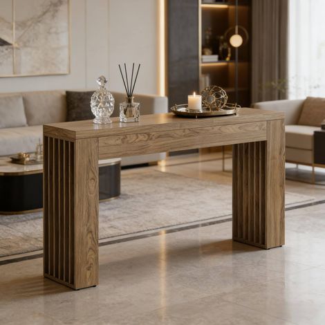 Table console 150 x 30 x 80 cm style farmhouse en MDF brun aspect bois - REDOM (1/5)