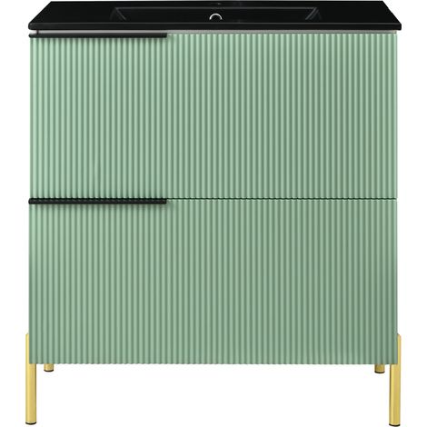 Mobile bagno freestanding verde con lavabo in ceramica, doppio cassetto, MDF, MODENUIT (1/5)