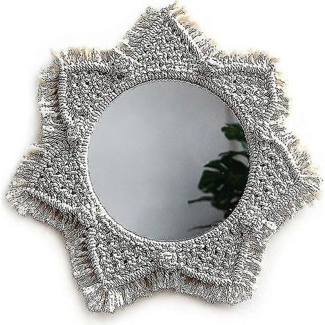 Miroir rond suspendu avec franges en macramé (1/5)