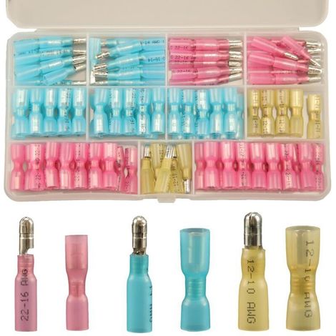 130pcs Bullet Terminal Connector Kit Male and Female, Heat Shrinkable Crimp Electrical Lugs, Waterproof Wire Connectors, Heat Sealable Terminal Connector Kit, Marine Grade (1/4)