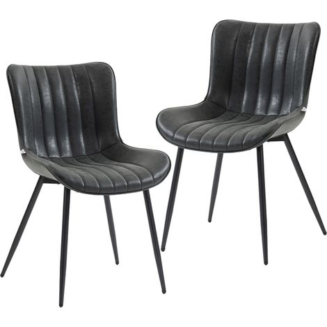 Ensemble de 2 chaises de salle à manger HOMCOM design moderne et capitonné pour salon, salle à manger, chambre à coucher, noir (1/5)