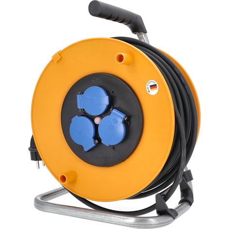 as - Schwabe Avvolgicavo 25 m, 3 prese di corrente da incasso NF 230V/16A, IP44, arancione, 811482 (1/2)