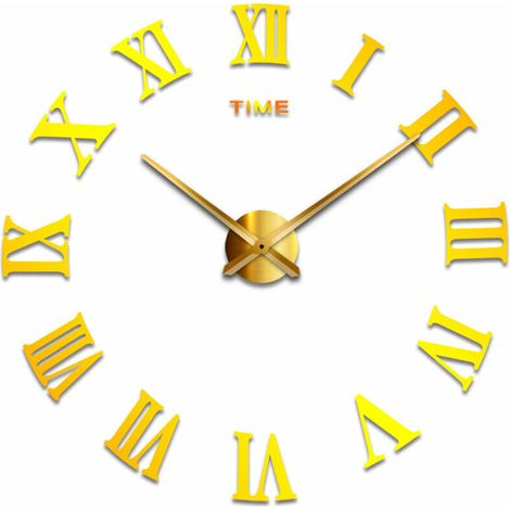 royaluxe - Creative grand miroir acrylique bricolage mural horloge salon romain salon chambre murale autocollant horloge (1/2)