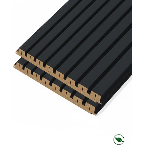 Lot de 2 Panneaux tasseaux MDF acoustique Noir mat sur fond Noir 2770 x 300 x 20 mm - 1,662 m² PEFC 70%