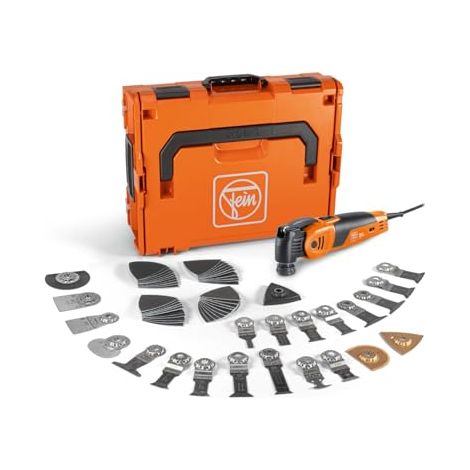 FEIN Multimaster MM 700 SELECTION MultiTool para las obras interiores y reformas con 62 accesorios Motor FEIN 450W, Sistema antivibración Portaherramientas StarlockMax, Cambio herramienta QuickIN